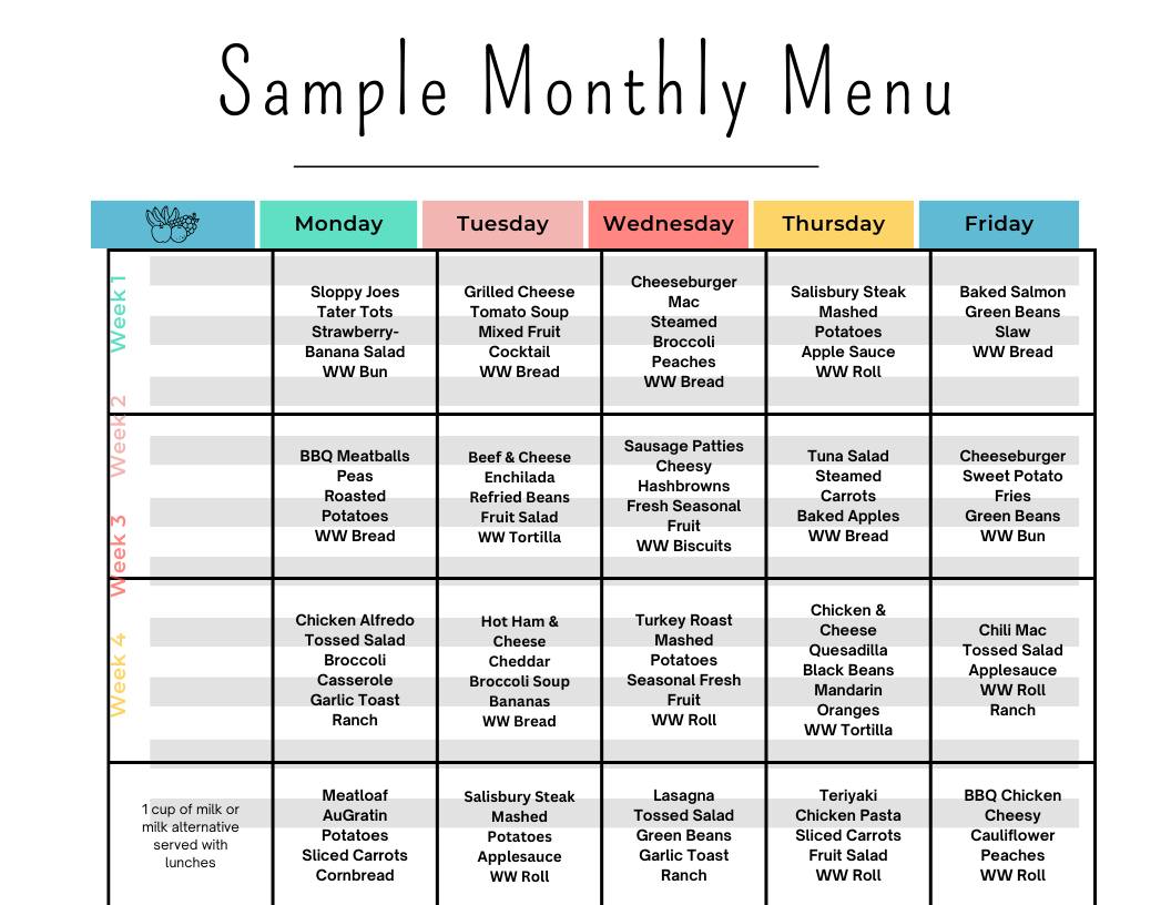 Sample Menus – The Children’s Pantry